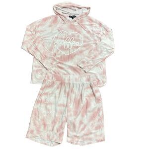 Derek Heart Pajama Set‎ Women's Sz Large Hood Top & Shorts Tie Dye Barbiecore